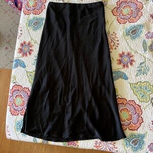 Black silk midi skirt